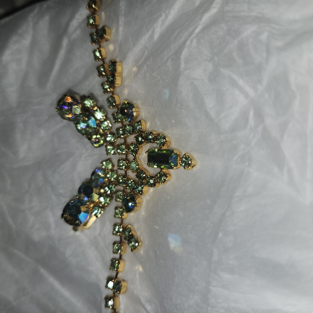 60s Green & Gold Necklace & Clip On Earrings SET
